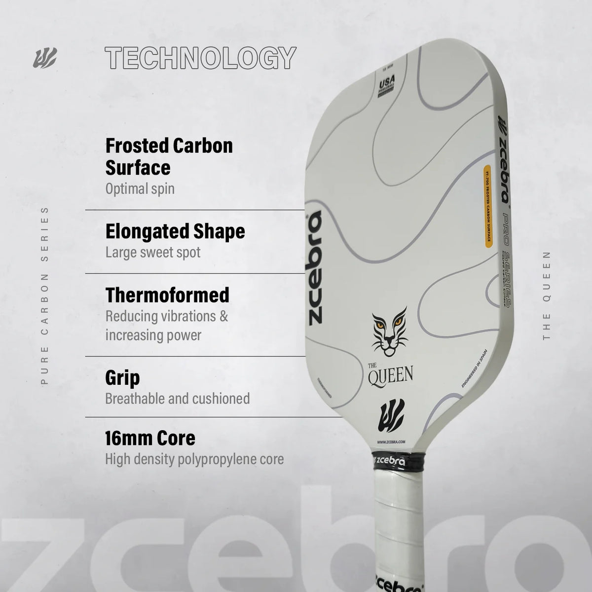 Zcebra The Queen Carbon White 2026 Pickleball Paddle 👑👑 – Padel