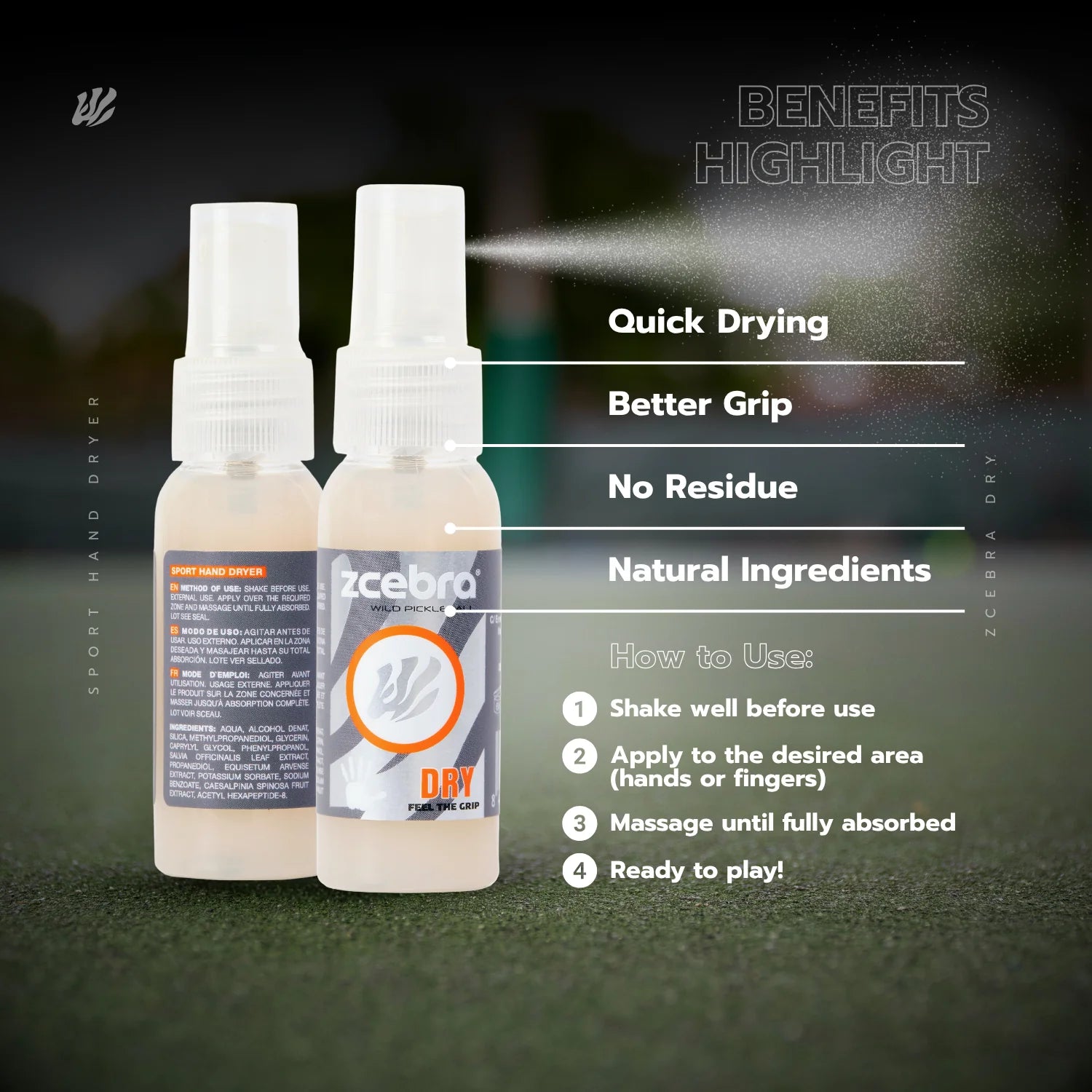 Dry Skin - Spray antideslizante Pickleball Zcebra