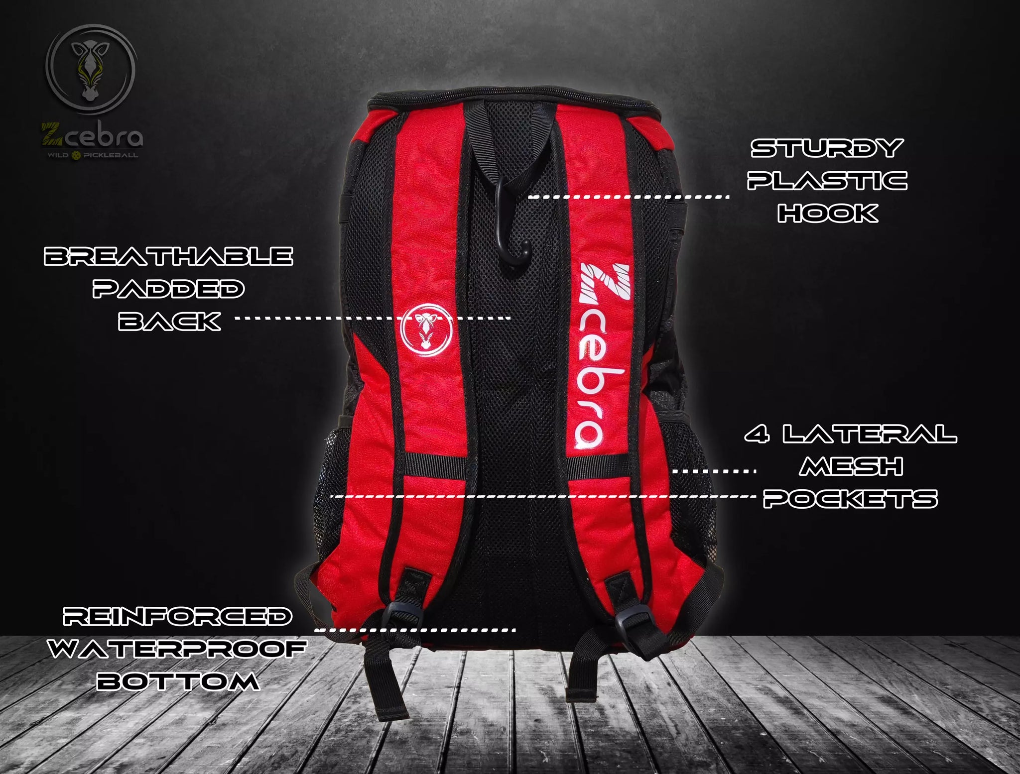  Zcebra Pickleball Red Backpack