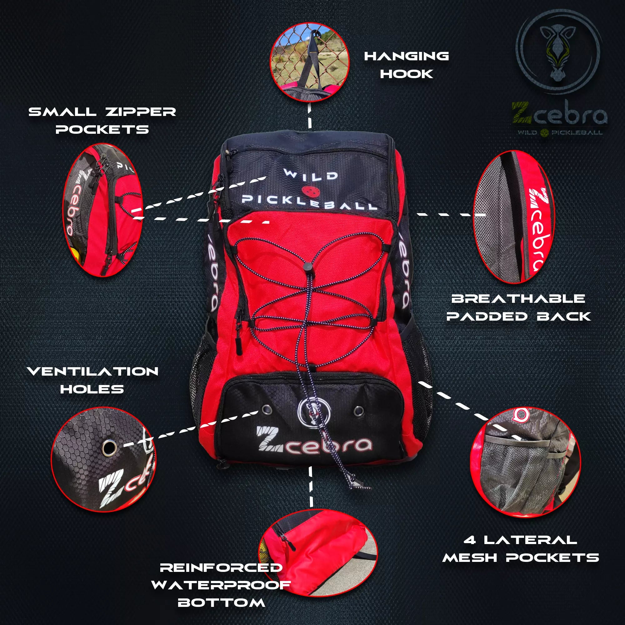  Zcebra Pickleball Red Backpack