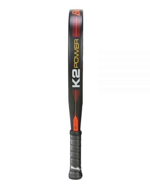 Pala de pádel Bullpadel K2 Power año 2022. En colores naranja, blanco y negro.