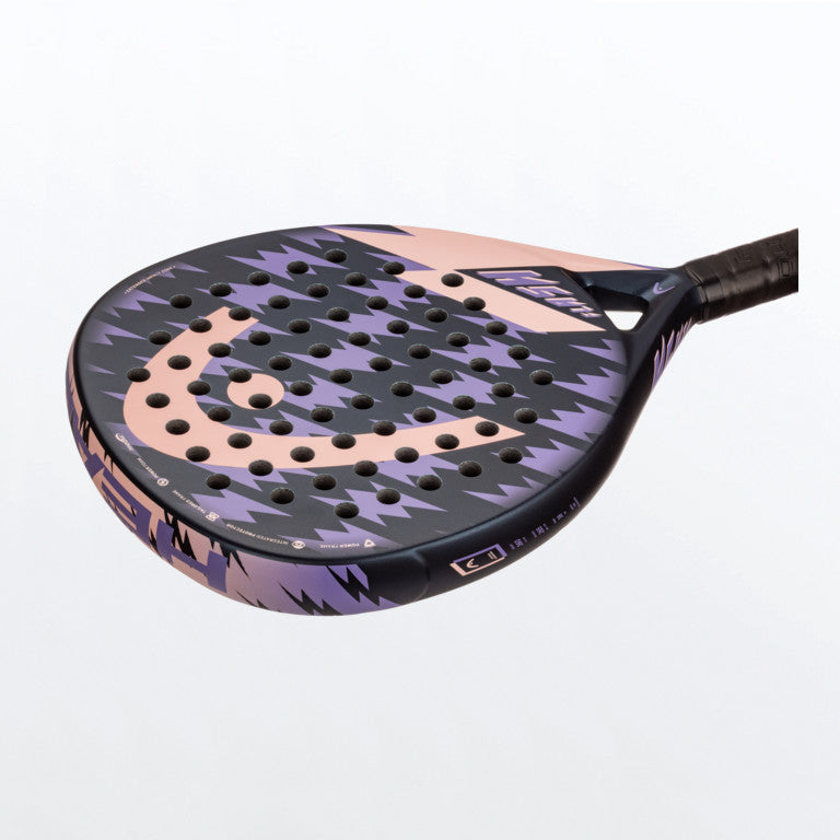 Pala de pádel Head Flas W 2022. En colores negro y rosa. Vista de reverso.