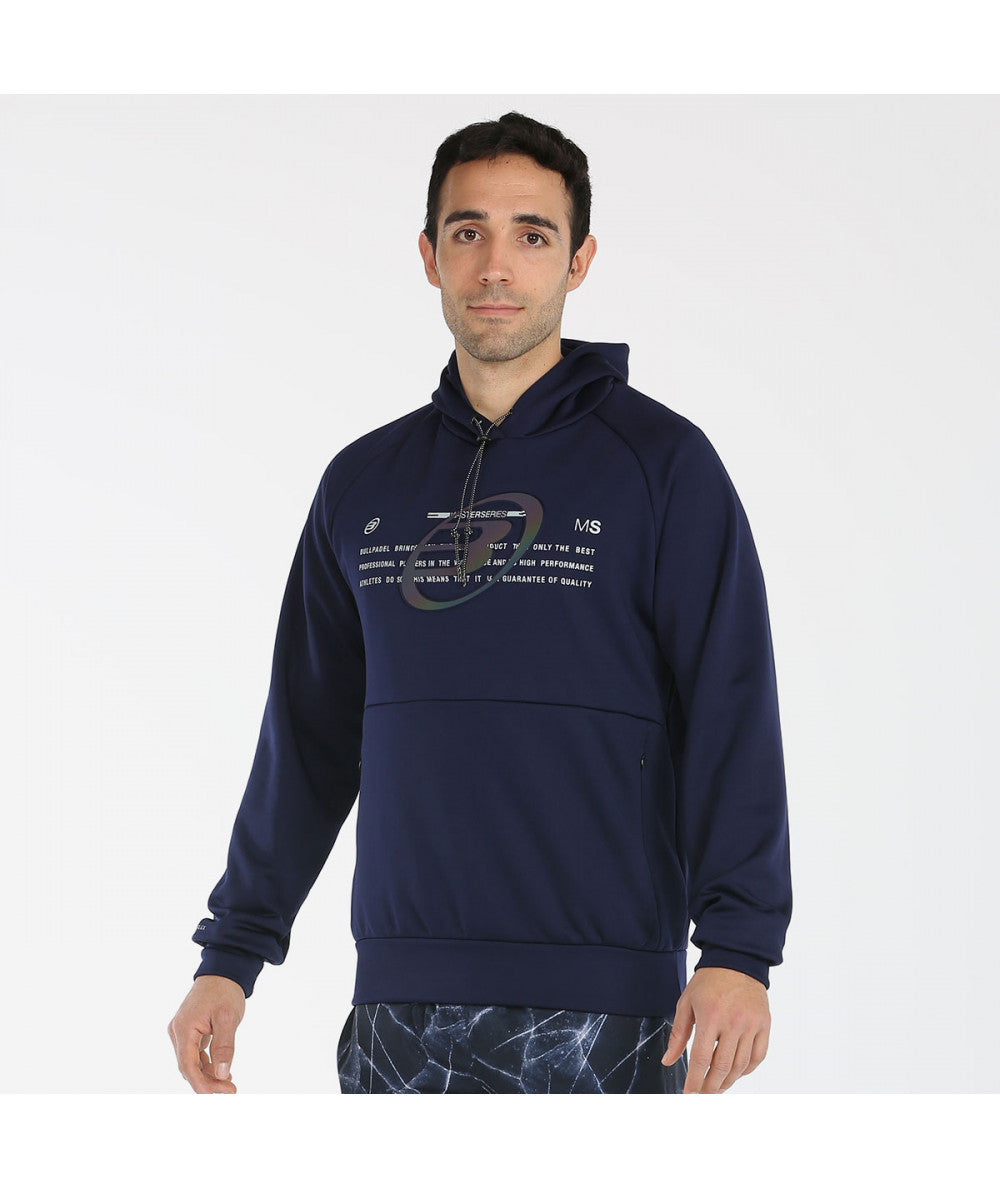 Sudadera de chico marca bullpadel, modelo ladyar en color azul marino, con logotipo en el pecho.
