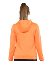 Sudadera bullpadel yopa color naranja fluor. Vista de espalda, liso.